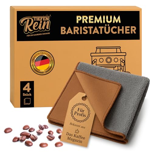 Barista Tuch Set - 4 Stück Braun & Grau - Premium Barista Tücher Set für Reinigung der Siebträgermaschine - 30x30 cm Barista Lappen extra saugstark - Kaffeemaschine Reinigungstuch - Mikrofasertücher Barista Tuch Set - 4 Stück Braun & Grau - Premium Barista Tücher Set für Reinigung der Siebträgermaschine - 30x30 cm Barista Lappen extra saugstark - Kaffeemaschine Reinigungstuch - Mikrofasertücher von TIEFENREIN