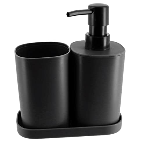 Tienda Eurasia Badezimmer-Set - 3er-Set Badezimmerzubehör: Spender, Seifenschale, Bürstenhalter (Schwarz, Polypropylen, Modern) von TIENDA EURASIA
