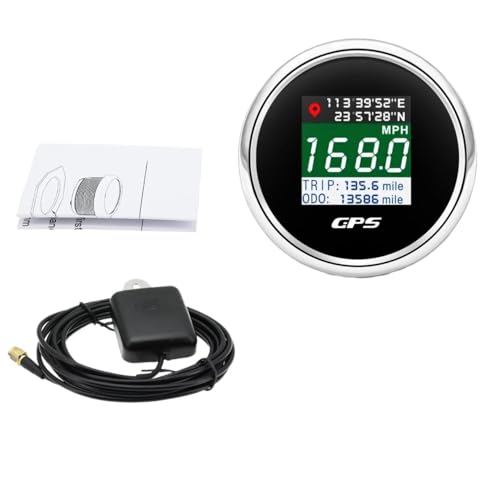316 Edelstahl 52mm Auto Boot Digital GPS Tachometer KMH MPH Kilometerzähler Geschwindigkeit Messgeräte Meter Reise Voltmeter mit Antenne(Silver CX6183) von TIEOAXFT