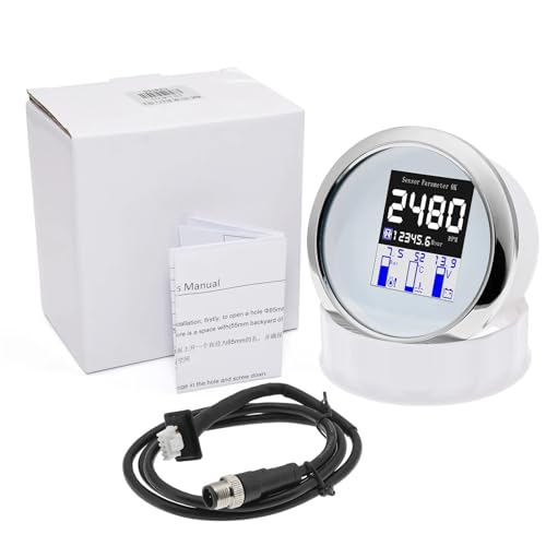 5 in 1 Digital Manometer RPM Drehzahlmesser Wassertemperatur Öl Voltmeter mit Alarm for Marine Boot(WS) von TIEOAXFT