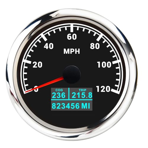 60 km/h 120 200 MPH 85 mm Messgerät GPS Tachometer mit Antenne 7 Farbe LED 3in1 Geschwindigkeitsmesser COG TRIP Kilometerzähler for Boot Auto(Customized BS 120MPH) von TIEOAXFT