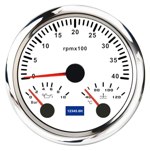 85 mm 3-in-1-Bootsdrehzahlmesser + Ölzähler + Wassertemperaturanzeige 7-farbige Hintergrundbeleuchtung mit Betriebsstundenzähler-Temperatursensor for Autos(WS 3000 RPM) von TIEOAXFT