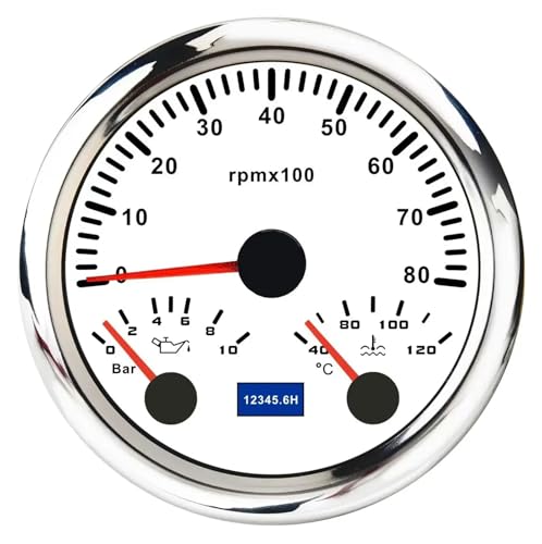 85 mm 3-in-1-Bootsdrehzahlmesser + Ölzähler + Wassertemperaturanzeige 7-farbige Hintergrundbeleuchtung mit Betriebsstundenzähler-Temperatursensor for Autos(WS 8000 RPM) von TIEOAXFT