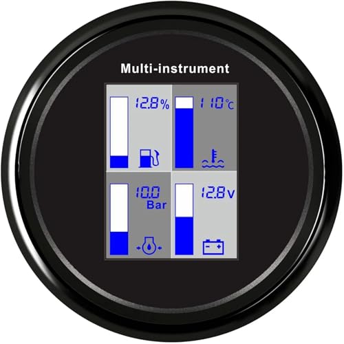 85 mm 4-in-1-Multifunktionsanzeige, Wassertemperatur, Kraftstoffstand, Voltmeter, Öl mit Alarm for Auto, Boot(BN) von TIEOAXFT