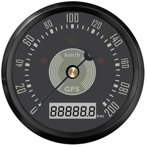 85MM Retro Classic Gauge GPS Tachometer 220kmh 200kmh 160MPH 200MPH Geschwindigkeitsmesser Rot/Gelb Hintergrundbeleuchtung 12V/24V Mit GPS-Antenne(Ivory) von TIEOAXFT