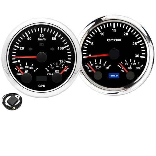 Benutzerdefiniertes 2-Messgerät-Set mit Sensor-Kit 3 in 1 85 mm GPS-Tachometer Kraftstoffvolt-Drehzahlmesser Wassertemperatur-Ölanzeige for Auto(8000RPM Kit BS) von TIEOAXFT
