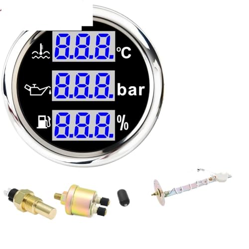 LED Digital 3 IN 1 52MM Wassertemperaturanzeige + Öldruck + Tankanzeige mit Alarmsensor-Set for Auto(3-8NPT BS) von TIEOAXFT