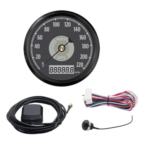 Retro-Styling 85 mm GPS-Tachometer mit Antenne LED 0~220 km/h, MPH Geschwindigkeitsmesser SUS316 for Auto(BN 220MPH) von TIEOAXFT