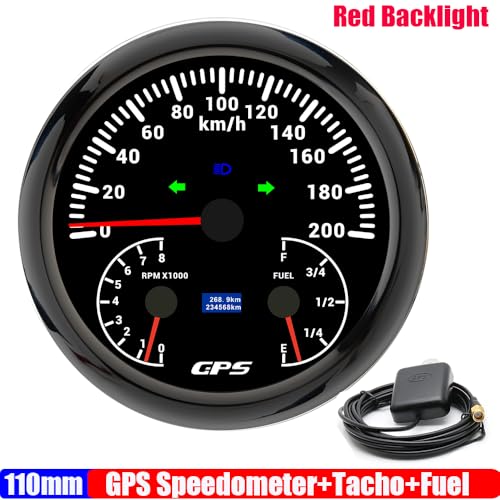 Rote Hintergrundbeleuchtung 110MM Gauge 3 IN 1 120KMH,200KMH GPS Tachometer + 8000RPM + Tankanzeige 0-190ohm for Auto Boot(200KMH BN) von TIEOAXFT