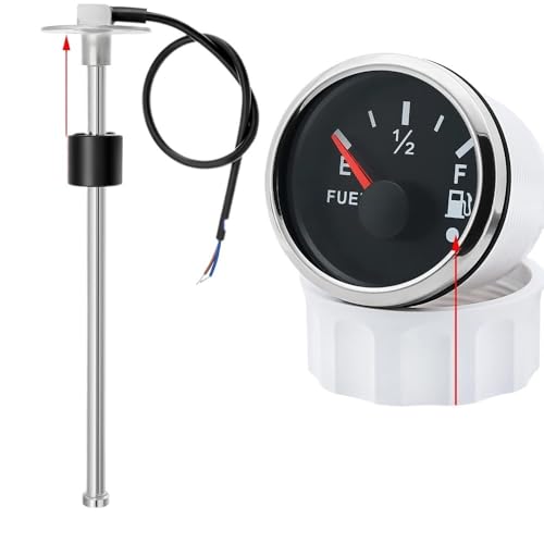 Rote Hintergrundbeleuchtung 52mm Tankanzeige + Tankgeber 100-550mm Wasserdicht 240-33ohm Öltankanzeige Flash-Alarm Auto Boot Custom(375mm SensorXGauge) von TIEOAXFT