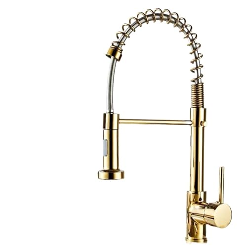 TIEOAXFT Edelstahl Küchenspüle Wasserhahn Becken Wasserhahn Schwarz Dual Modi Düse Heiß Kalt Wasser Mischer Kran Tap Frühling Küchenarmaturen(Gold) von TIEOAXFT