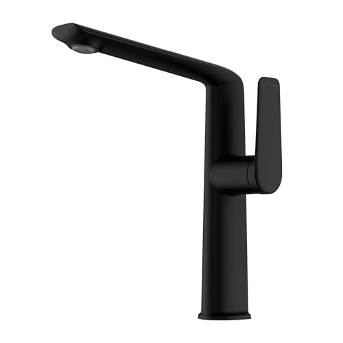 TIEOAXFT Gun Gray Luxus Messing Badezimmer Wasserhahn mit einem einzigen Griff for heißes und kaltes Wasser Rotation und Outlet-Design 2 Funktionale Waschbecken Wasserhahn(Matte Black T,G3/8) von TIEOAXFT