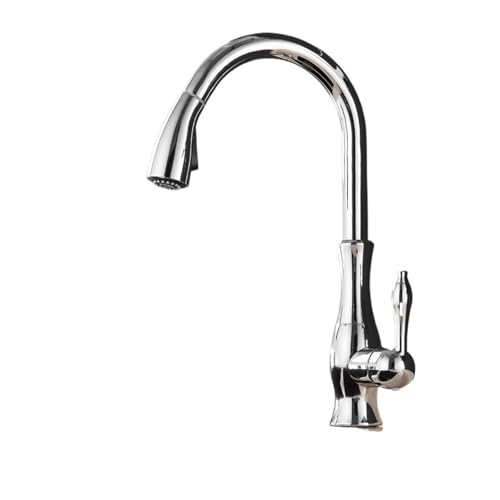 TIEOAXFT Küchenarmaturen Silberner Einhebelmischer Ausziehbarer Küchenhahn Einlochgriff Schwenkbarer 360-Grad-Wassermischhahn Mischbatterie(Chrome-G9-16) von TIEOAXFT