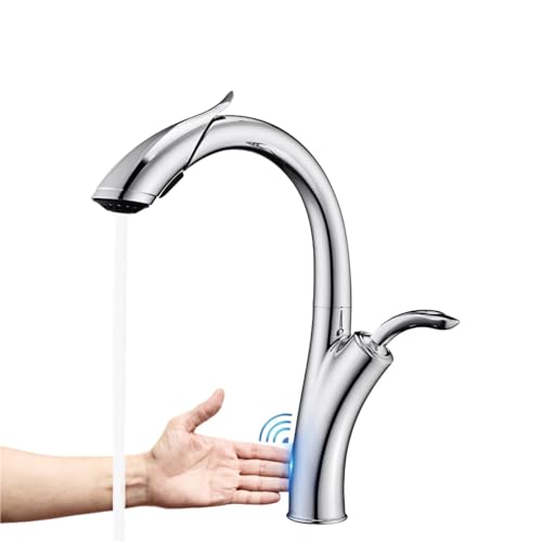 TIEOAXFT Luxus Gun Grey Messing Küchenarmatur Moderne Touch Control Ausziehbare Sprühdüse Keramikkartusche Heiß- und Kaltwasser-Spültischmischbatterie(Chrome T,G9/16) von TIEOAXFT