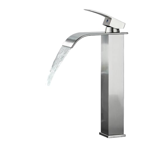 TIEOAXFT Mattschwarzer Wasserfall-Waschtischhahn Einhebelmischer Heiß- und Kaltwasser-Waschbeckenkranhahn for Badezimmerwaschbecken-Mischbatterie(High-Brush Nickel) von TIEOAXFT