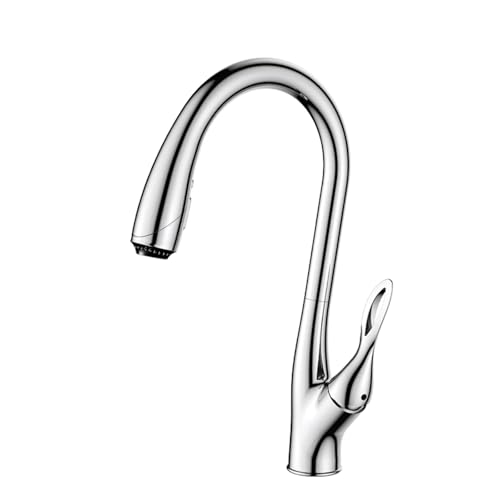 TIEOAXFT Moderner Luxus-Küchenhahn aus schwarzem Messing mit ausziehbarem Design, Einzelgriff for heißes und kaltes Wasser, 3-Funktions-Spültischhahn(Chrome,G9/16) von TIEOAXFT