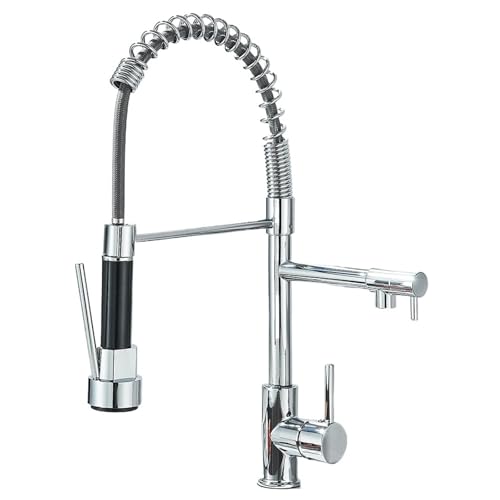 TIEOAXFT Spring Küchenspüle Wasserhahn Pull Down Spray Einhebel Heiß Kalt Mischwasser for Küchenspüle Dual Auslauf Wasserhahn(Chrome) von TIEOAXFT