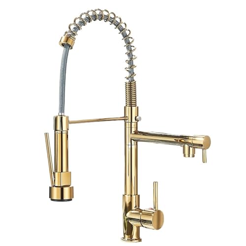 TIEOAXFT Spring Küchenspüle Wasserhahn Pull Down Spray Einhebel Heiß Kalt Mischwasser for Küchenspüle Dual Auslauf Wasserhahn(Glossy Gold) von TIEOAXFT