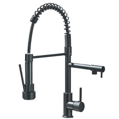 TIEOAXFT Spring Küchenspüle Wasserhahn Pull Down Spray Einhebel Heiß Kalt Mischwasser for Küchenspüle Dual Auslauf Wasserhahn(Matt Black) von TIEOAXFT