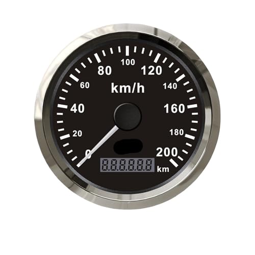 Wasserdichter 85-mm-GPS-Tachometer, Geschwindigkeit 120 km/h, 0–200, for Auto, LKW, Boot, mit rot-gelber Hintergrundbeleuchtung(200km-BS) von TIEOAXFT