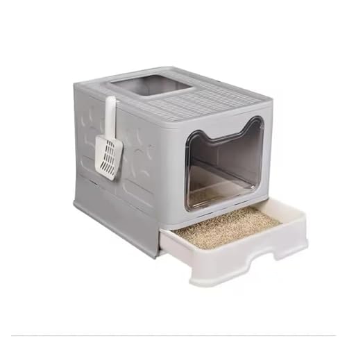 für mehrere Katzen, Geruchskontrolle Zusammenklappbare Katzentoilette mit Deckel, geschlossene Katzentoilette, spritzwassergeschützte Katzentoilette mit Einstieg von oben, leicht zu reinigen, mit Stre von TIEOAXFT