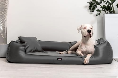 tierlando® Orthopädisches Hundebett Goofy Kunstleder inkl. Matratzenschoner Mittelgroße und Große Hunde Hundesofa Gr. XL+ 130cm Graphit von tierlando