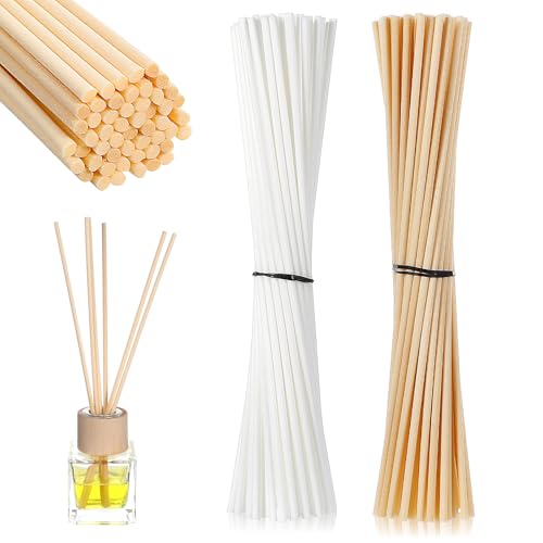 TIESOME 100 Stück 2 Farbe Duftstäbchen Nachfüllpack, 20cm x 2mm Diffuserstäbchen Rattan Holz Rattanstäbchen Natürlich Reed Fiber Diffuser Sticks Raumduft Stäbchen für Home Hotel von TIESOME