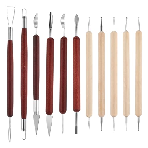 TIESOME 11 Stück Modellierwerkzeug Töpferset, Töpfer Set Aus Ton, Doppelköpfige Polymer Ton Werkzeuge Mit Holzgriffen Schnitzen Formen Und Modellieren Von Lufttrocknendem Für Erwachsene Anfänger TIESOME 11 Stück Modellierwerkzeug Töpferset, Töpfer Set Aus Ton, Doppelköpfige Polymer Ton Werkzeuge Mit Holzgriffen Schnitzen Formen Und Modellieren Von Lufttrocknendem Für Erwachsene Anfänger von TIESOME