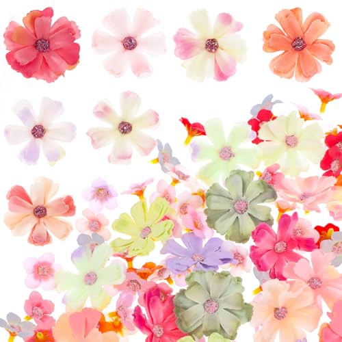 TIESOME 120 Stück Kunstblumen Zum Basteln, 2.5~5cm Künstliche Blütenköpfe Rosen Gänseblümchen Pfingstrosen Blumendekor Mehrfarbig Kleine Stoff Seidenblumen Künstliche Wildblumen Girlande Dekoration von TIESOME
