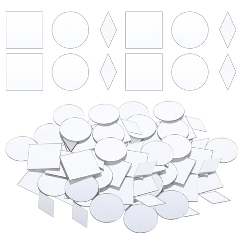 TIESOME 120 Stück kleine Spiegel zum Basteln, 3 Formen Handwerk Spiegel Mini Spiegel Fliesen Spiegel Mosaik Glasspiegel Spiegel Klein für DIY Dekoration (Rund + Raute + Quadrat) von TIESOME