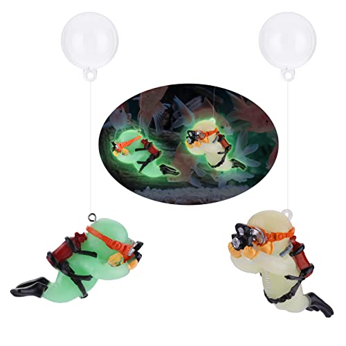 TIESOME 2 Pack Aquarium schwimmende Dekoration, Harz Aquarium dekorative Zubehör Fluoreszierende niedliche Kamera Taucher mit dünnen Linie und hängenden Ball Fisch Tank Dekor von TIESOME