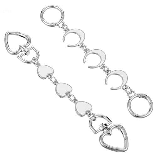 TIESOME 2 x silberfarbene Geldbörsen-Verlängerungskette, silberfarbene Taschengurt-Verlängerung mit Herz, Mond, Geldbörsenanhänger, weiß, Coach-Zubehör TIESOME 2 x silberfarbene Geldbörsen-Verlängerungskette, silberfarbene Taschengurt-Verlängerung mit Herz, Mond, Geldbörsenanhänger, weiß, Coach-Zubehör von TIESOME