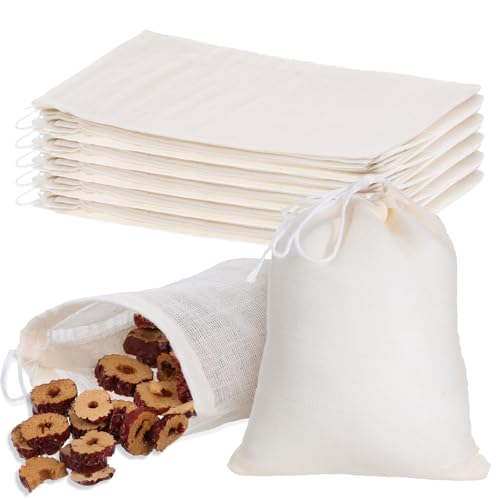 TIESOME 30 Stück Gewürzsäckchen, 10×8 cm Gewürzbeutel zum Mitkochen Baumwoll Säckchen zum Befüllen mit Kordelzug für Bulk Tee Kaffee Gewürze von TIESOME