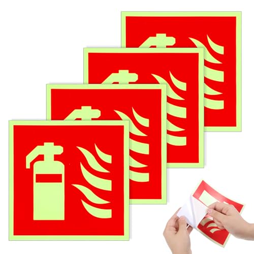 TIESOME 4 Stück Selbstklebend Feuerlöscher Schild, 15 x 15 cm Schild Feuerlöscher PVC Nachleuchtend Feuerlöscher Aufkleber für Haus, Büro, Krankenhaus von TIESOME