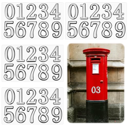 TIESOME 40 Stück 2 Zoll 3d Briefkastennummern Für Draußen, 0 bis 9 Silberfarben Selbstklebende Briefkastennummern Türadressnummern Aufkleber Für Briefkästen Apartmenthäuser Mülltonnen Büros Hotelzimme von TIESOME
