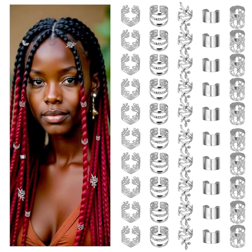 TIESOME 50 Stück Dreadlocks Schmuck,haarperlen zum klipsen Braids Schmuck goldener haarschmuck für Zöpfe Haarperlen für Dreadlocks hair beads haarschmuck für Festival haarschmuck (Silber) von TIESOME