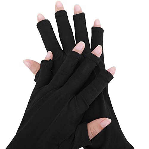 TIESOME UV-Schutzhandschuhe für Gel-Nagellampen, Professionelle UPF50+ UV-Schutzhandschuhe für Maniküre Hand UV-Schutz Fingerlose Handschuhe zum Schutz der Hände vor UV-Licht (Schwarz) von TIESOME