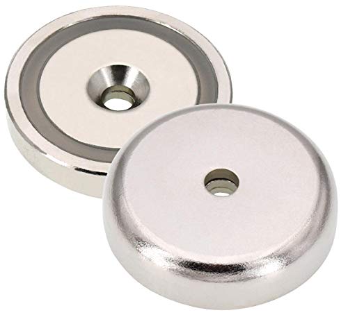 Neodym Magnet mit Chromblende, Bohrloch und Senke, bis zu 40 kg, Topfmagnet, Magnethalter, Rundmagne (Ø 38,1 mm | Bis 40 kg) von TIFLER