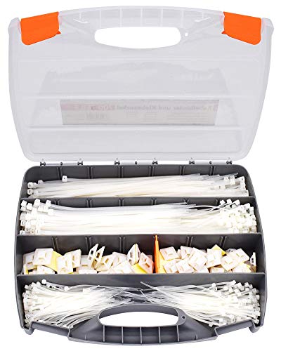 Tifler Kabelbinder und Klebesockel Set im Koffer, 700-Teiliges Sortiment von TIFLER
