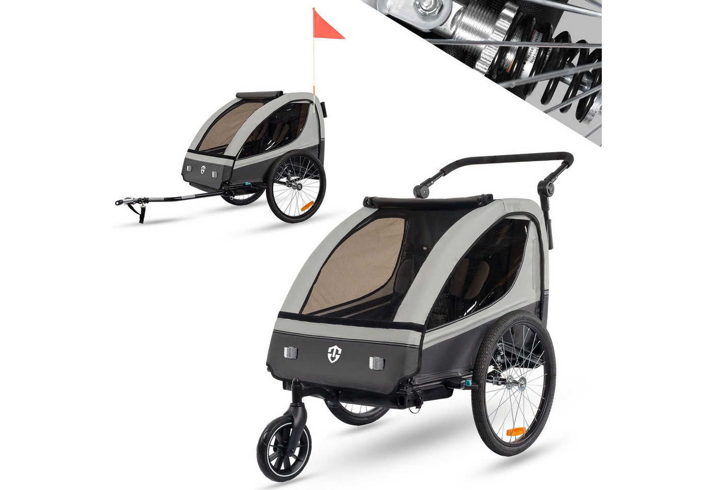 TIGGO Fahrradkinderanhänger Fahrradanhänger Kinderfahrradanhänger mit Buggy Set + Federung, geeignet für 1-2 Kinder von TIGGO