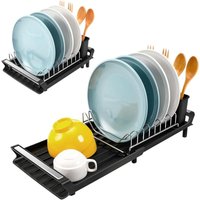 Abtropfgestell, kompaktes, ausziehbares Abtropfgestell mit Besteckablage aus Edelstahl, Tropfschale / 28-47 cm (Schwarz) von TIGREZY