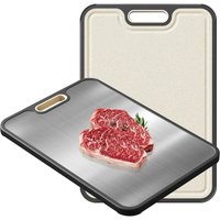 Doppelseitiges Schneidebrett, lebensmittelechter Edelstahl mit Griff, geeignet für Küchenfleisch, Obst und Gemüse, rutschfest und leicht zu reinigen, Doppelseitiges Schneidebrett, lebensmittelechter Edelstahl mit Griff, geeignet für Küchenfleisch, Obst und Gemüse, rutschfest und leicht zu reinigen, von TIGREZY