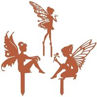 Tigrezy - Set mit 3 Feenstatuetten aus rostigem Metall für den Garten, dekorative Dekorationen mit sitzender Elfe auf Stab und Gartenstecker, perfekt Tigrezy - Set mit 3 Feenstatuetten aus rostigem Metall für den Garten, dekorative Dekorationen mit sitzender Elfe auf Stab und Gartenstecker, perfekt von TIGREZY