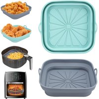 Silikonform-Luftfritteusen-Zubehör, 2 Stück Korbform für Heißluftfritteuse, wiederverwendbarer Airfryer-Topf, flach, quadratisch, faltbar, Einsatz von TIGREZY