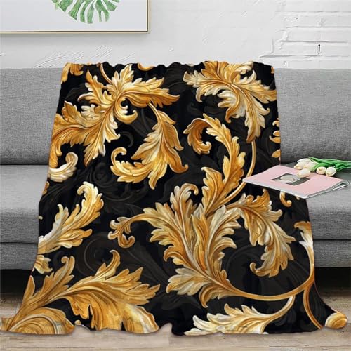 Golden Blätter Flanell Decke 3D Drucken Pflanzenthema Plüsch Decke Für Damen Und Herren Microfaser Weich Gemütlich Warm Wohndecke Für Bett Sofacm Couch Schlafsaal 40x50inch(100x130cm) von TIICZAAKL