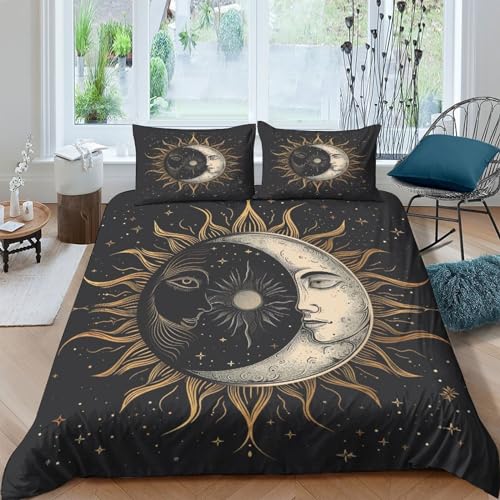 TIICZAAKL Sada Ložního Prádla Retro abstrakte Sonne Mond 3D Tisk Povlečení Sada 3 Ks Mikrovlákno Měkké Bettbezug Se Povlak NA Polštář Pro Dívky Chlapce Děti Dospělé Double（200x200cm） Se Zipem von TIICZAAKL