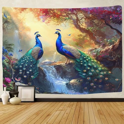 TIICZAAKL Tapisserie Pfau Wandteppiche Wandbehang Tier Theme 3D-Druck Wandtuch Gobelin Tapestry Heimdekoration Für Wohnzimmer,Schlafzimmer,Wohnheim,Party Hintergrund Dekor 130cmx150cm von TIICZAAKL