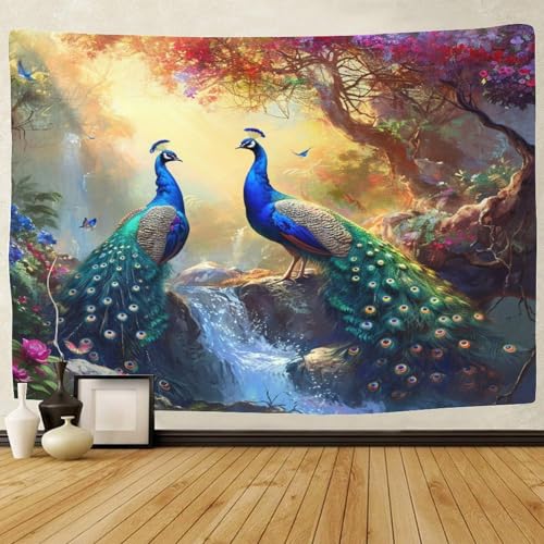 TIICZAAKL Tapisserie Pfau Wandteppiche Wandbehang Tier Theme 3D-Druck Wandtuch Gobelin Tapestry Raumdekoration Für Wohnzimmer,Schlafzimmer,Wohnheim,Party Hintergrund Dekor 150cmx200cm von TIICZAAKL