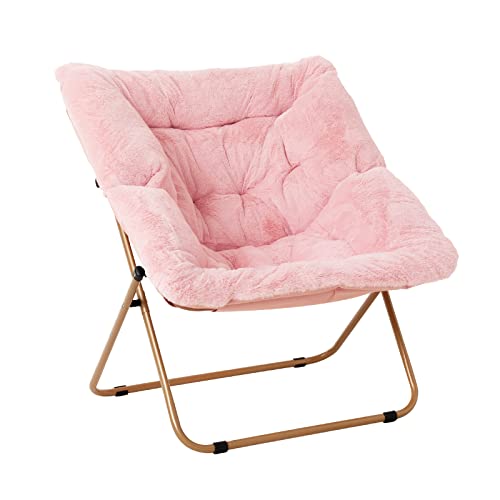 TIITA Comfy Saucer Chair, Soft Faux Fur Oversized Folding Accent Chair, Lounge Lazy Chair for Kids Teens Adults, Metal Frame Moon Chair for Bedroom, Living Room, Dorm Rooms von TIITA