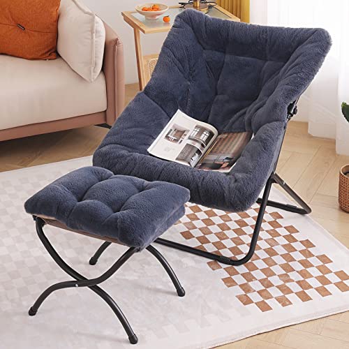 TIITA Saucer Chair with Ottoman, Soft Faux Fur Oversized Folding Accent Chair,Lounge Lazy Chair, Metal Frame Moon Chair for Bedroom, Living Room, Dorm Rooms, Garden and Courtyard von TIITA